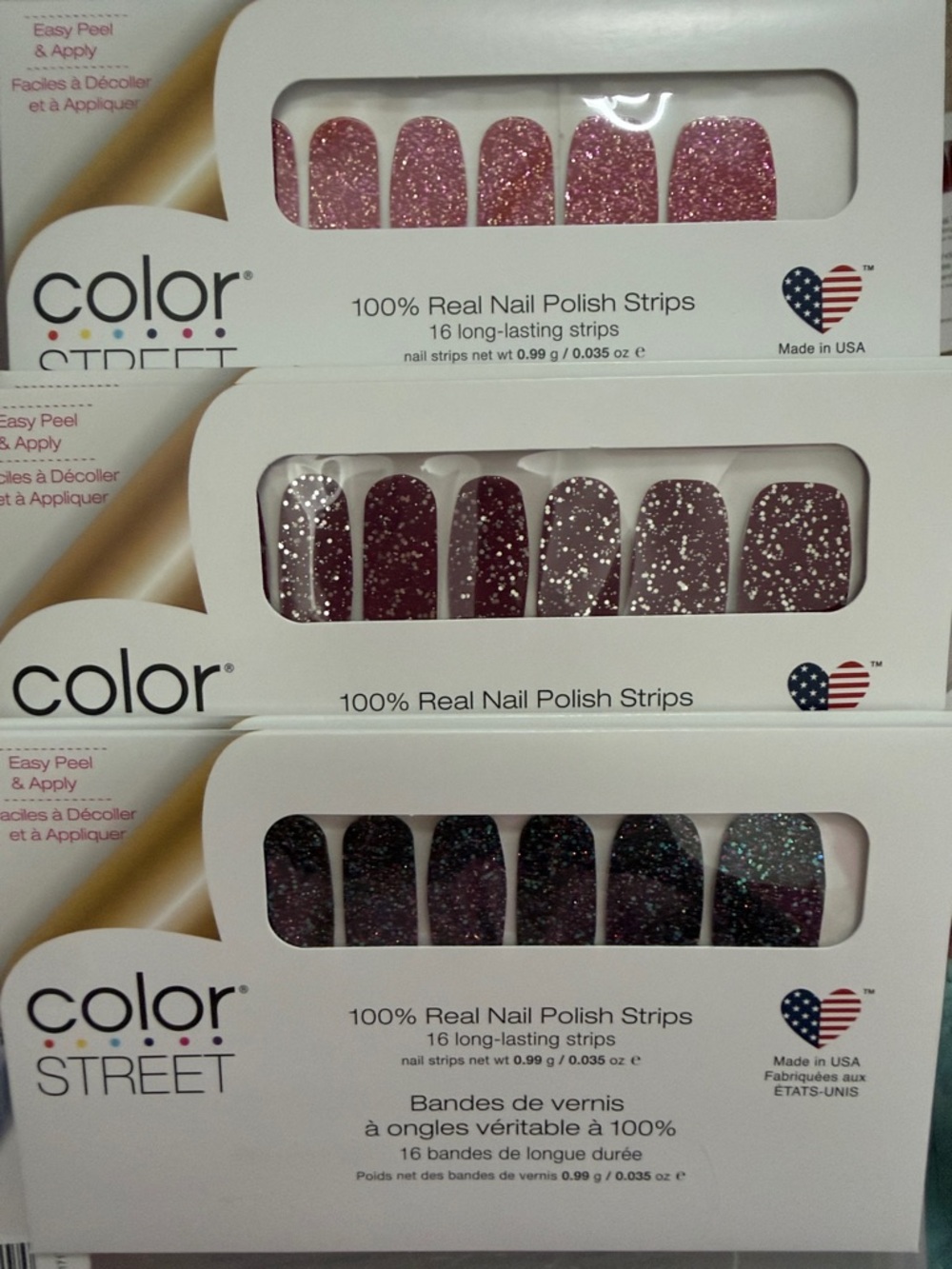 Color Street Glitter Nail Polish Strips - Pink, Burgundy, Dark Purple
